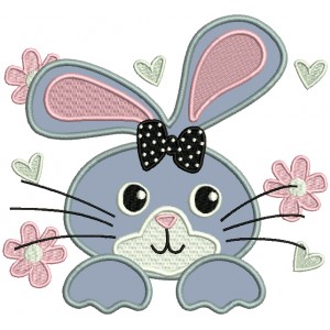 Cute Little Bunny Face With a Bow Applique Machine Embroidery Design Digitized Pattern